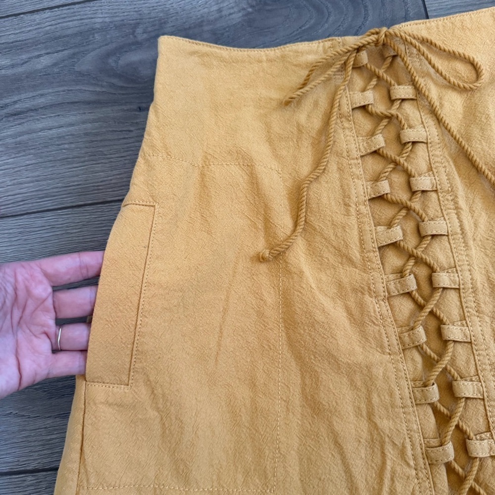 Free People Mustard Lace-Up Mini Skirt Size XS - Picture 6 of 10
